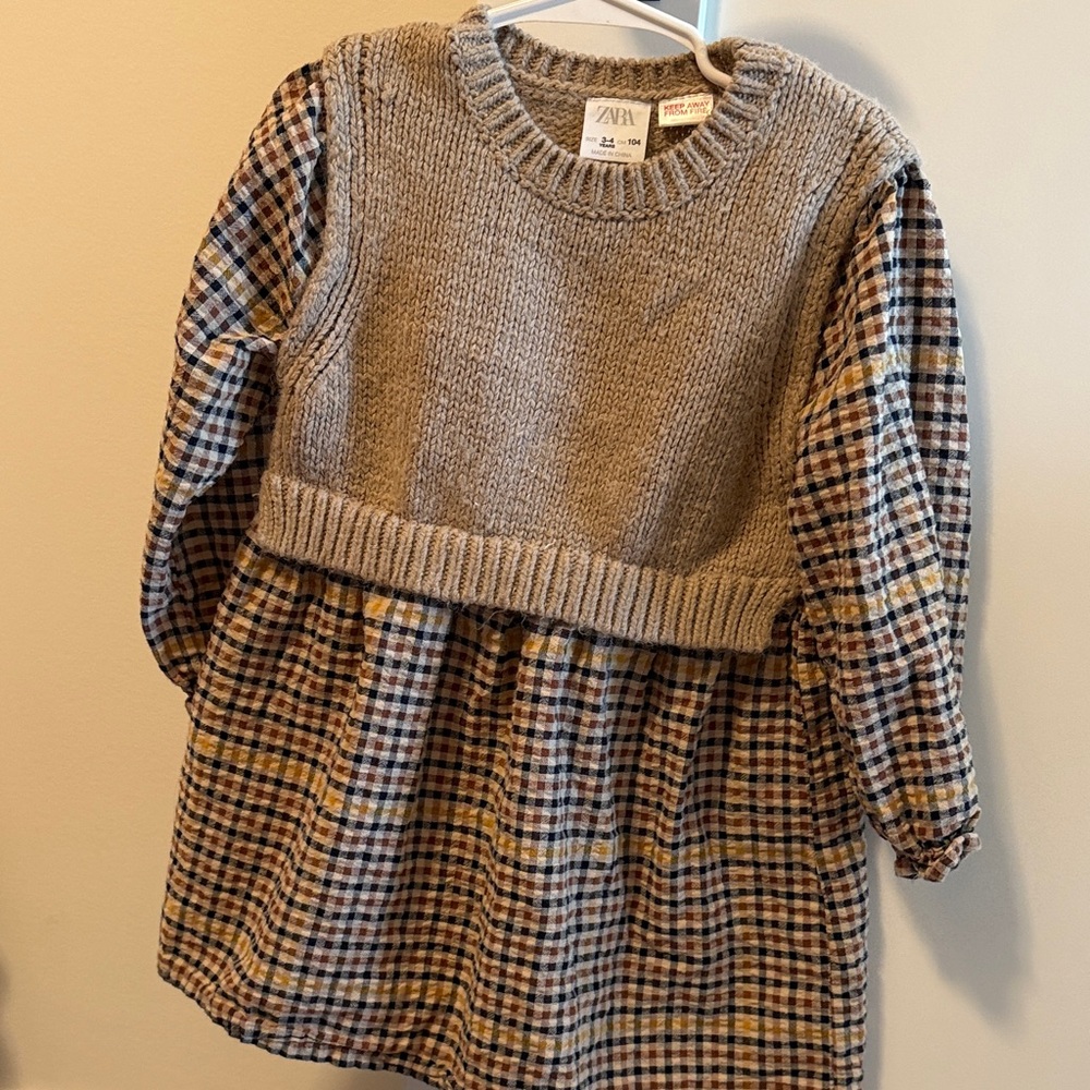 Zara Kids Checkered Knit Sweater dress - Gray and Brown 3/4